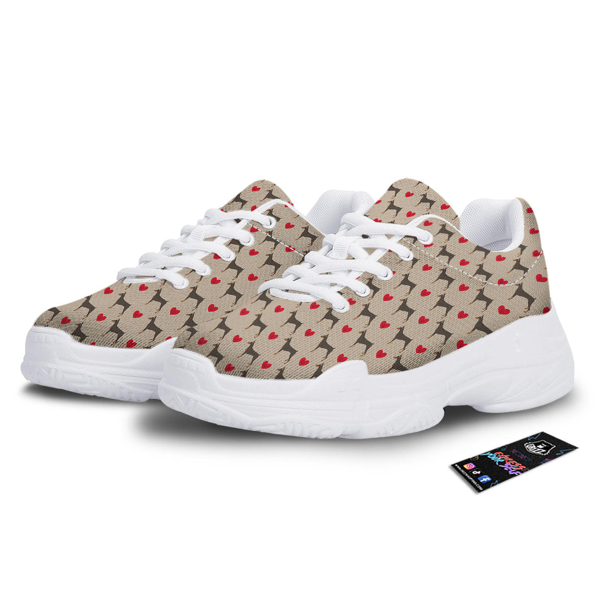 Dobermann Heart Print Pattern White Chunky Shoes-grizzshop