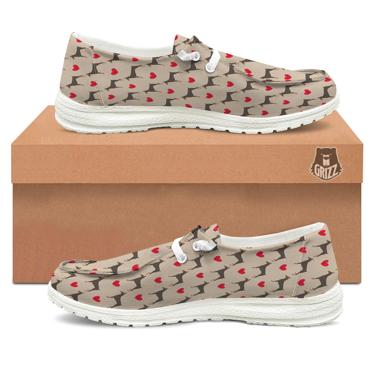Dobermann Heart Print Pattern White Loafers-grizzshop