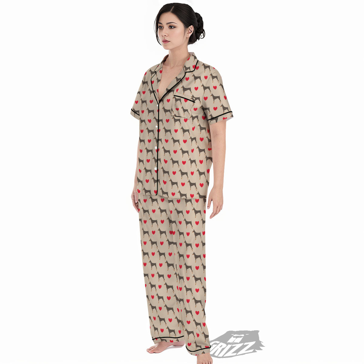 Dobermann Heart Print Pattern Women's Pajamas Set-grizzshop