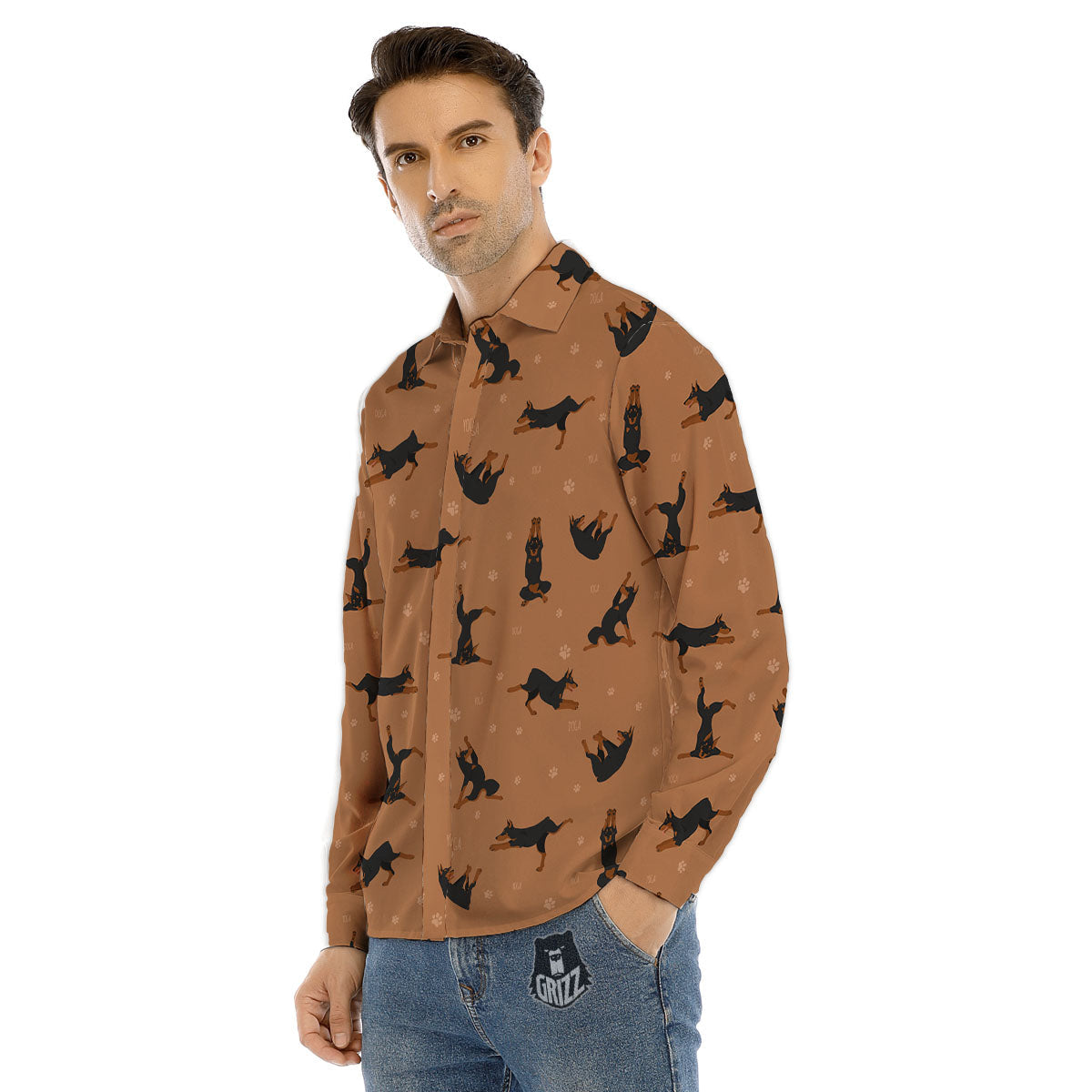 Dobermann Print Pattern Men's Dress Shirts-grizzshop