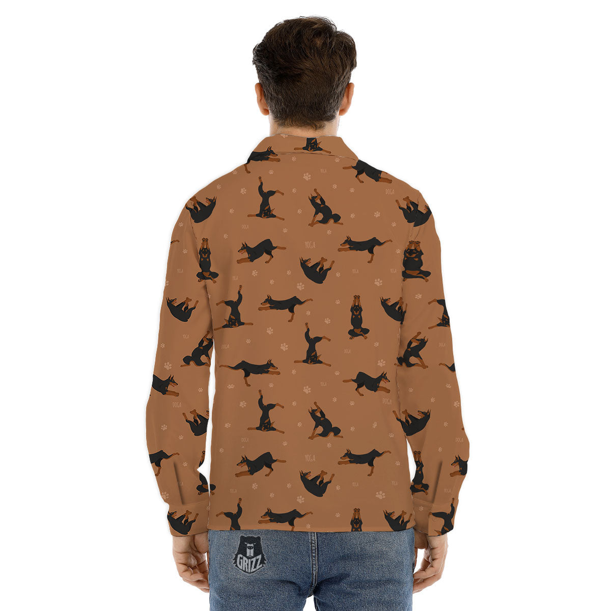Dobermann Print Pattern Men's Dress Shirts-grizzshop