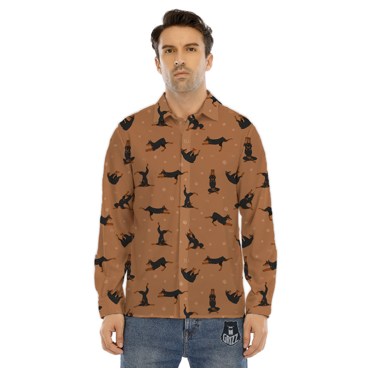 Dobermann Print Pattern Men's Dress Shirts-grizzshop