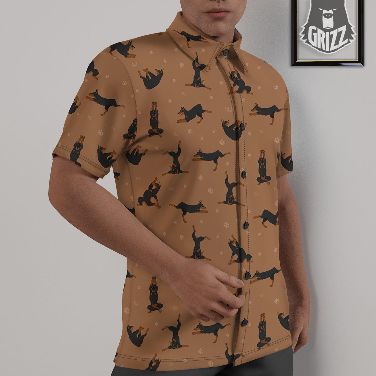 Dobermann Print Pattern Untucked Shirts-grizzshop