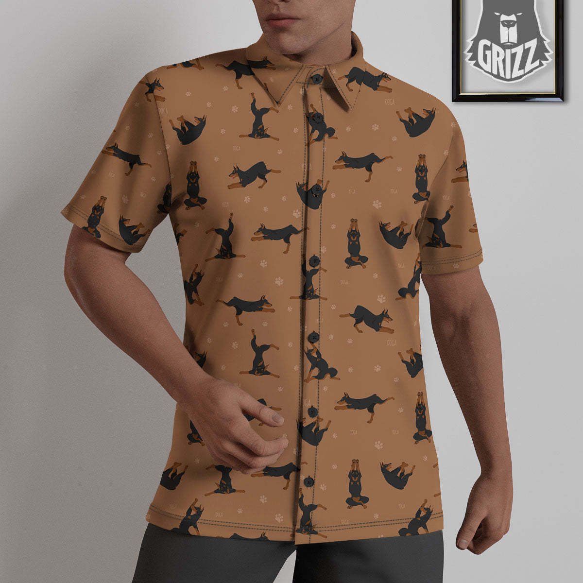 Dobermann Print Pattern Untucked Shirts-grizzshop