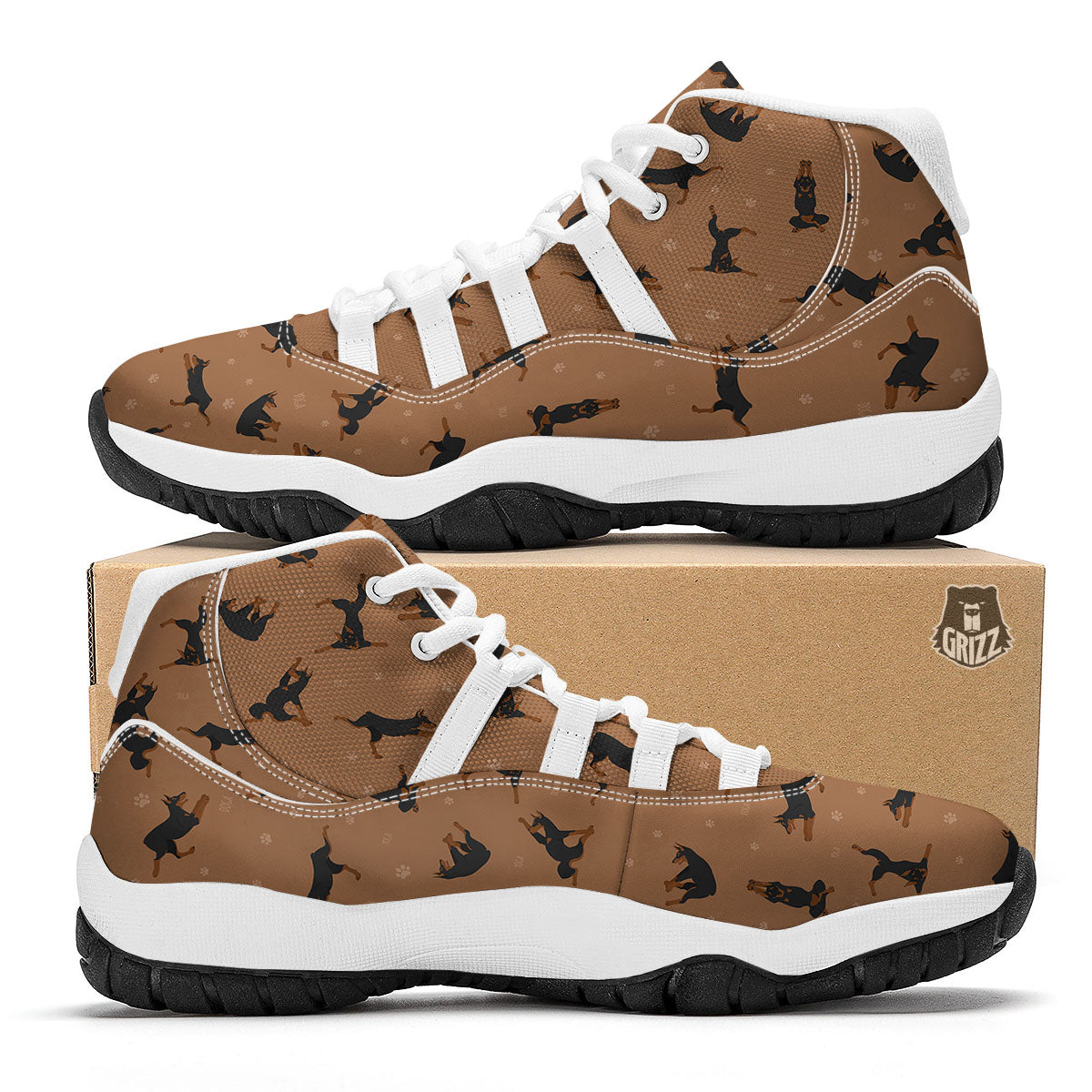 Dobermann Print Pattern White Bball Shoes-grizzshop
