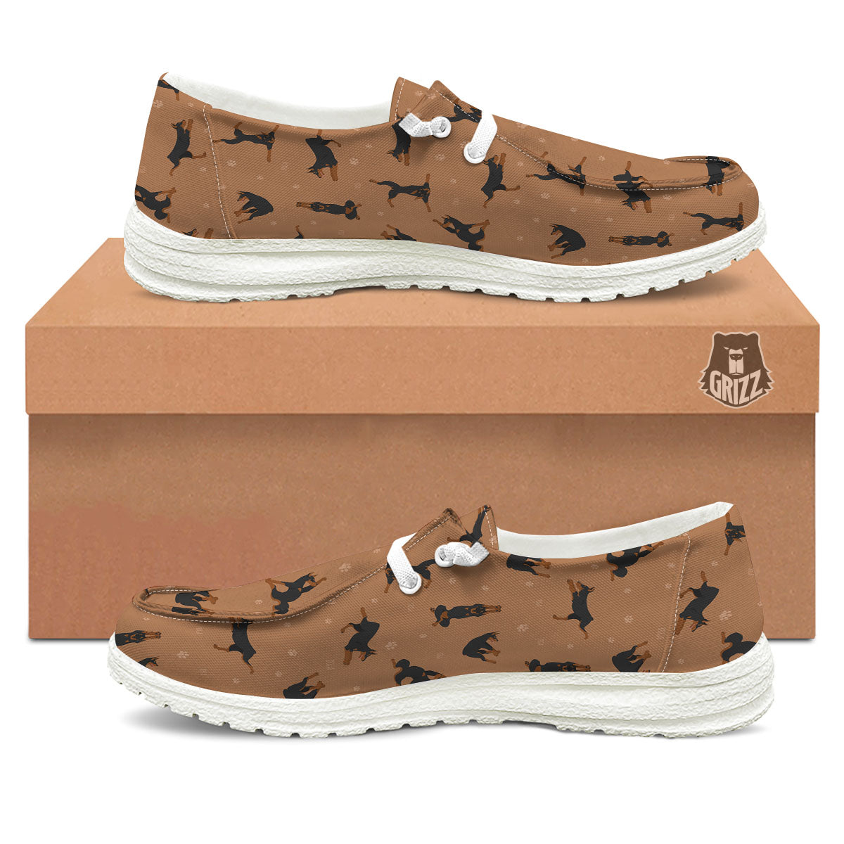 Dobermann Print Pattern White Loafers-grizzshop