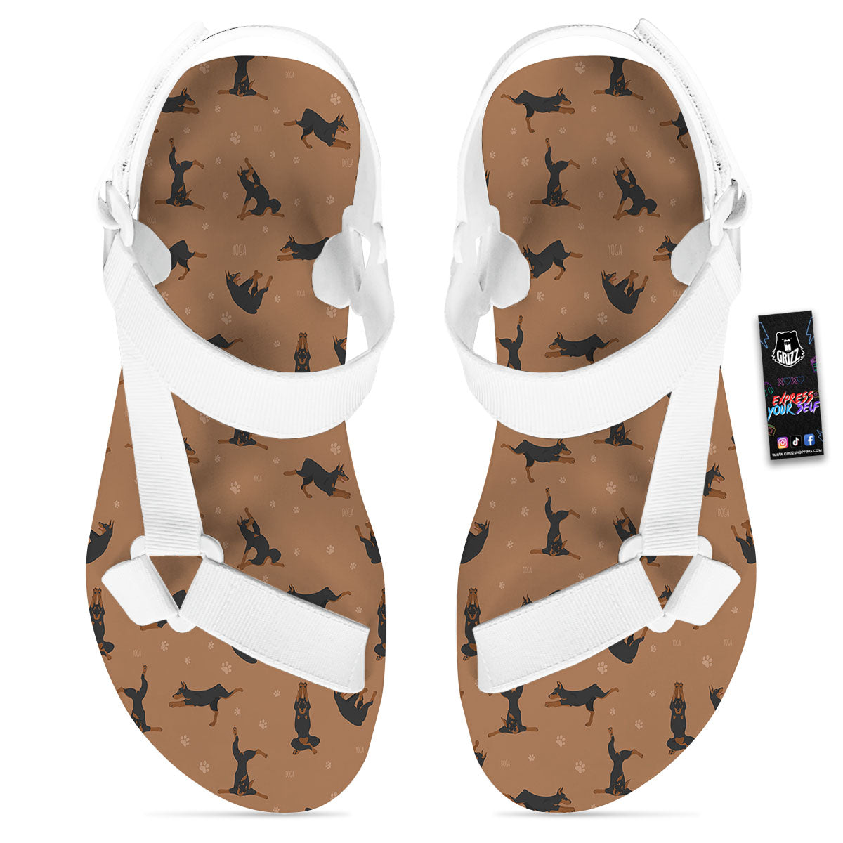 Dobermann Print Pattern White Open Toe Sandals-grizzshop
