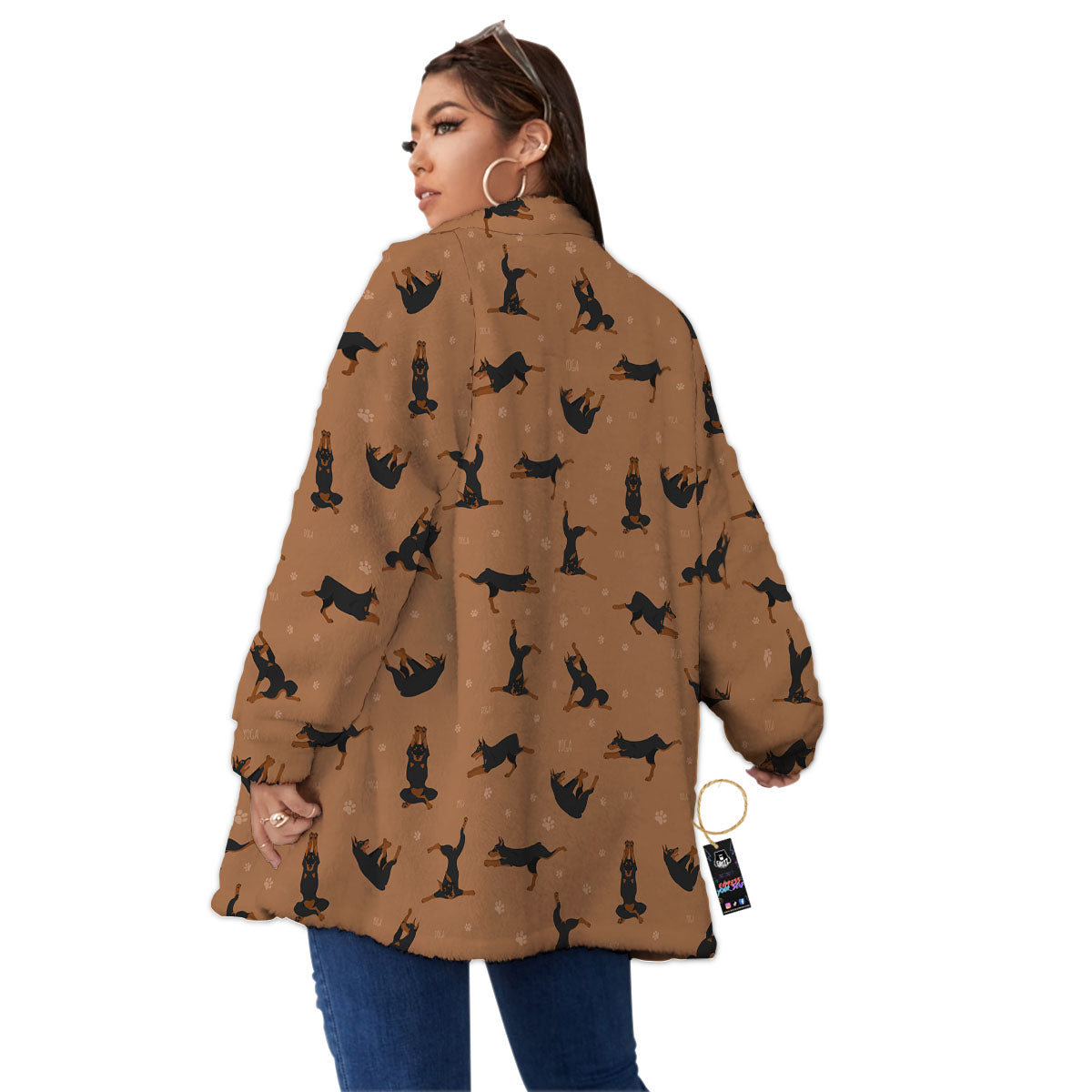 Dobermann Print Pattern Women's Sherpa Jacket-grizzshop