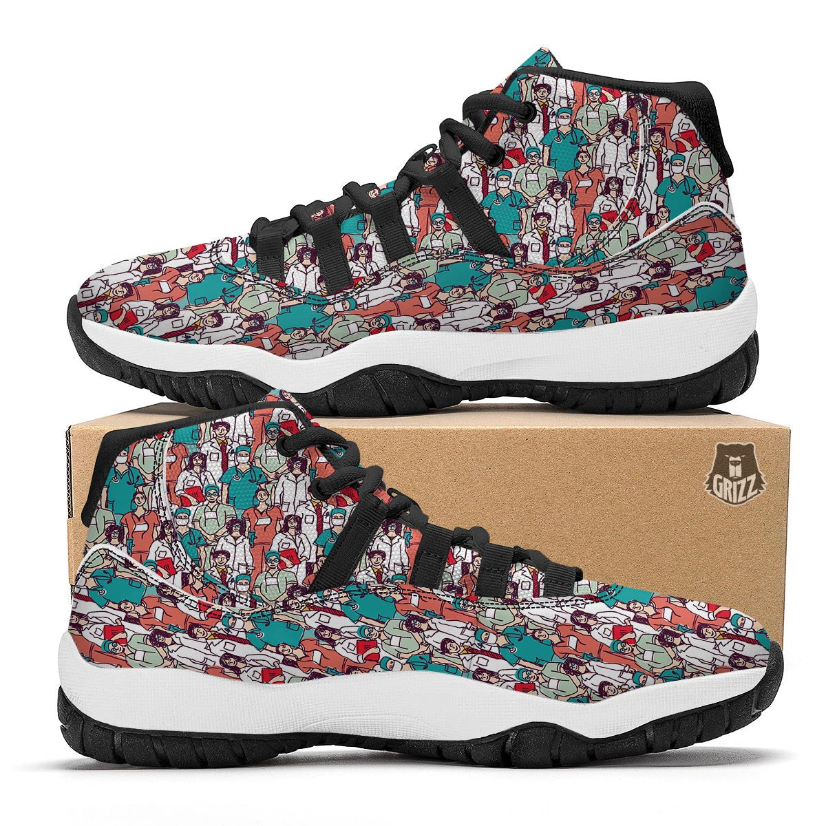 Docter Nurse Pattern Print Black Bball Shoes-grizzshop