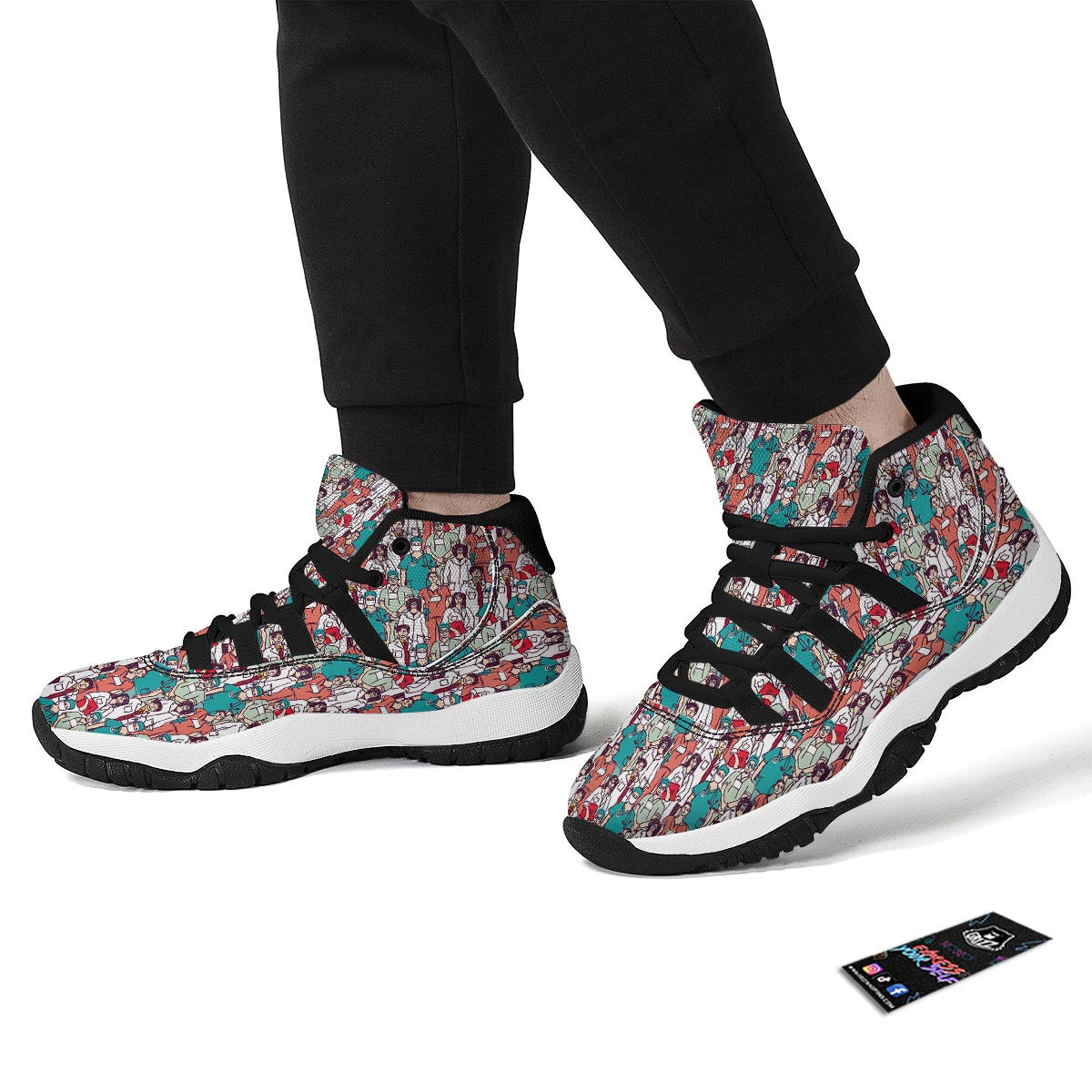 Docter Nurse Pattern Print Black Bball Shoes-grizzshop