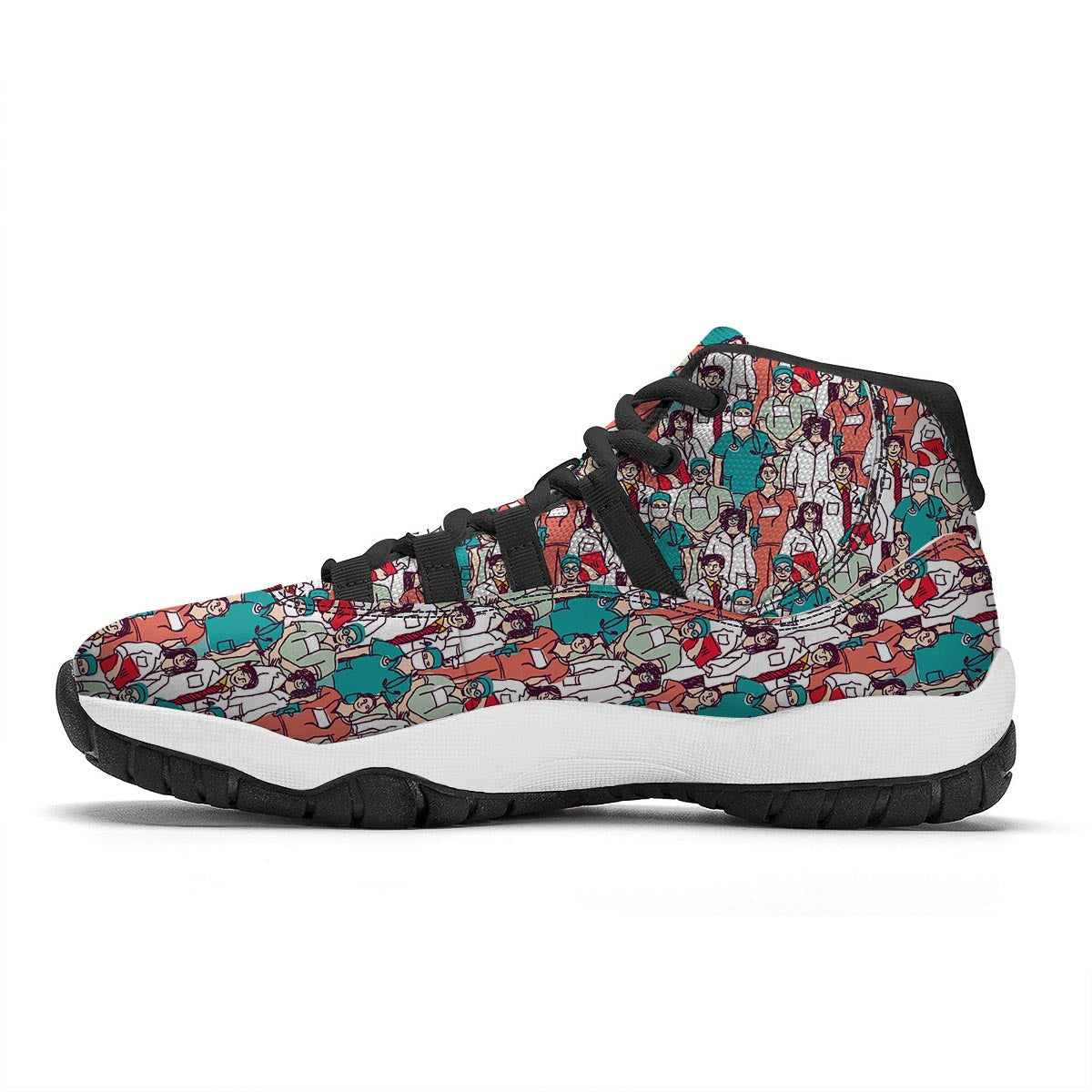 Docter Nurse Pattern Print Black Bball Shoes-grizzshop