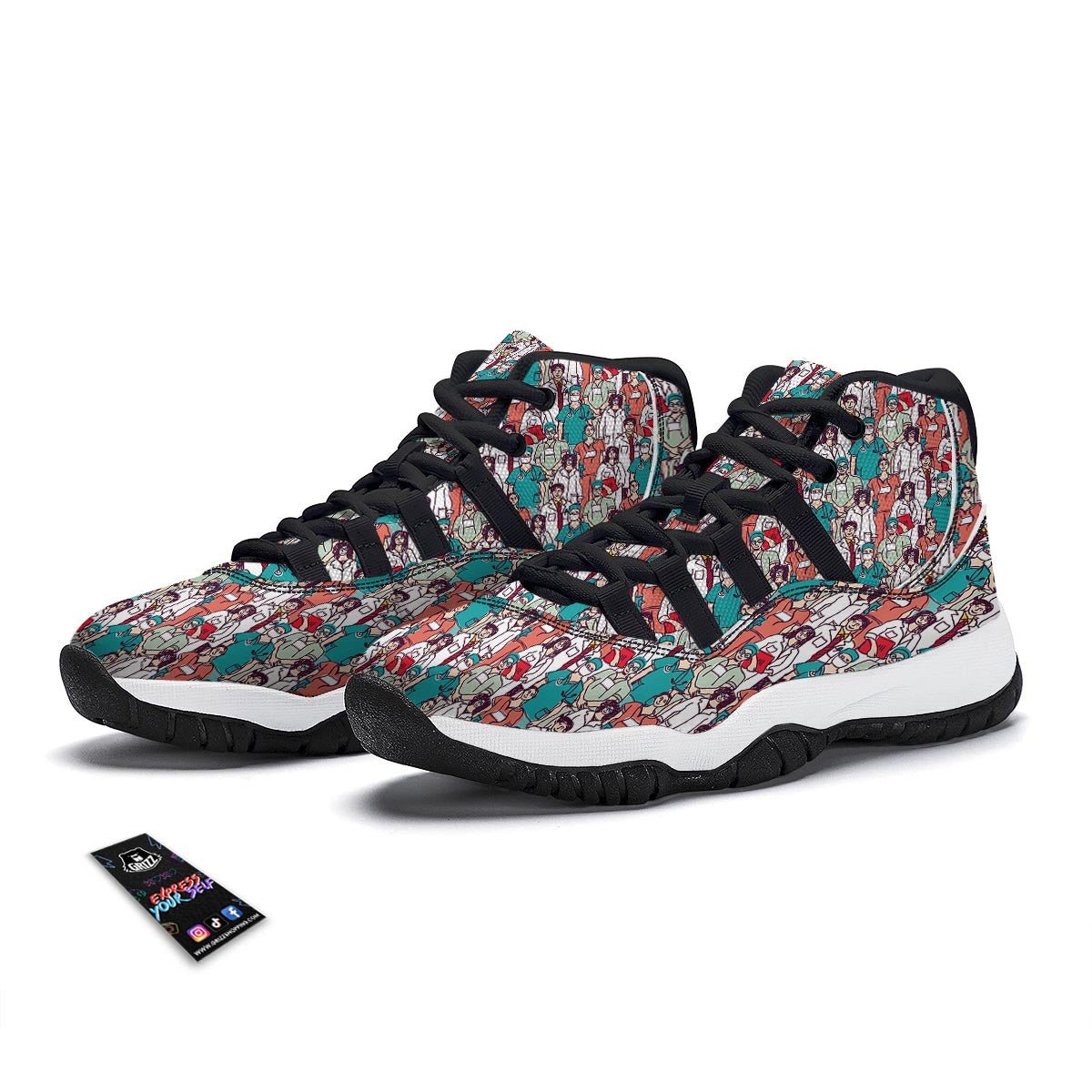 Docter Nurse Pattern Print Black Bball Shoes-grizzshop
