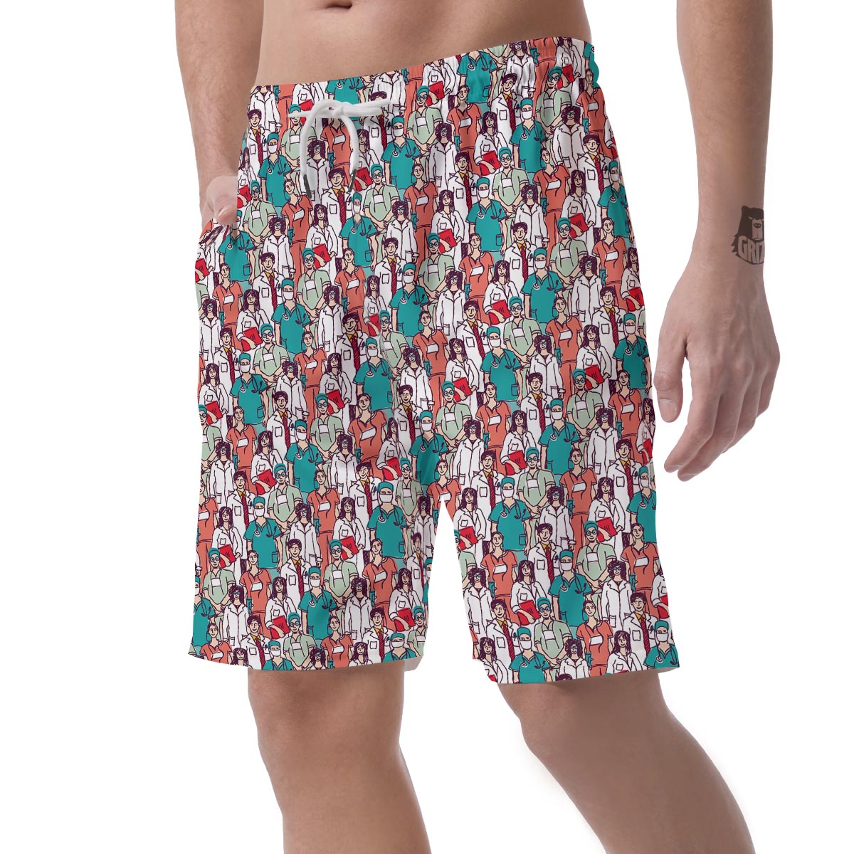 Docter Nurse Pattern Print Men's Shorts-grizzshop