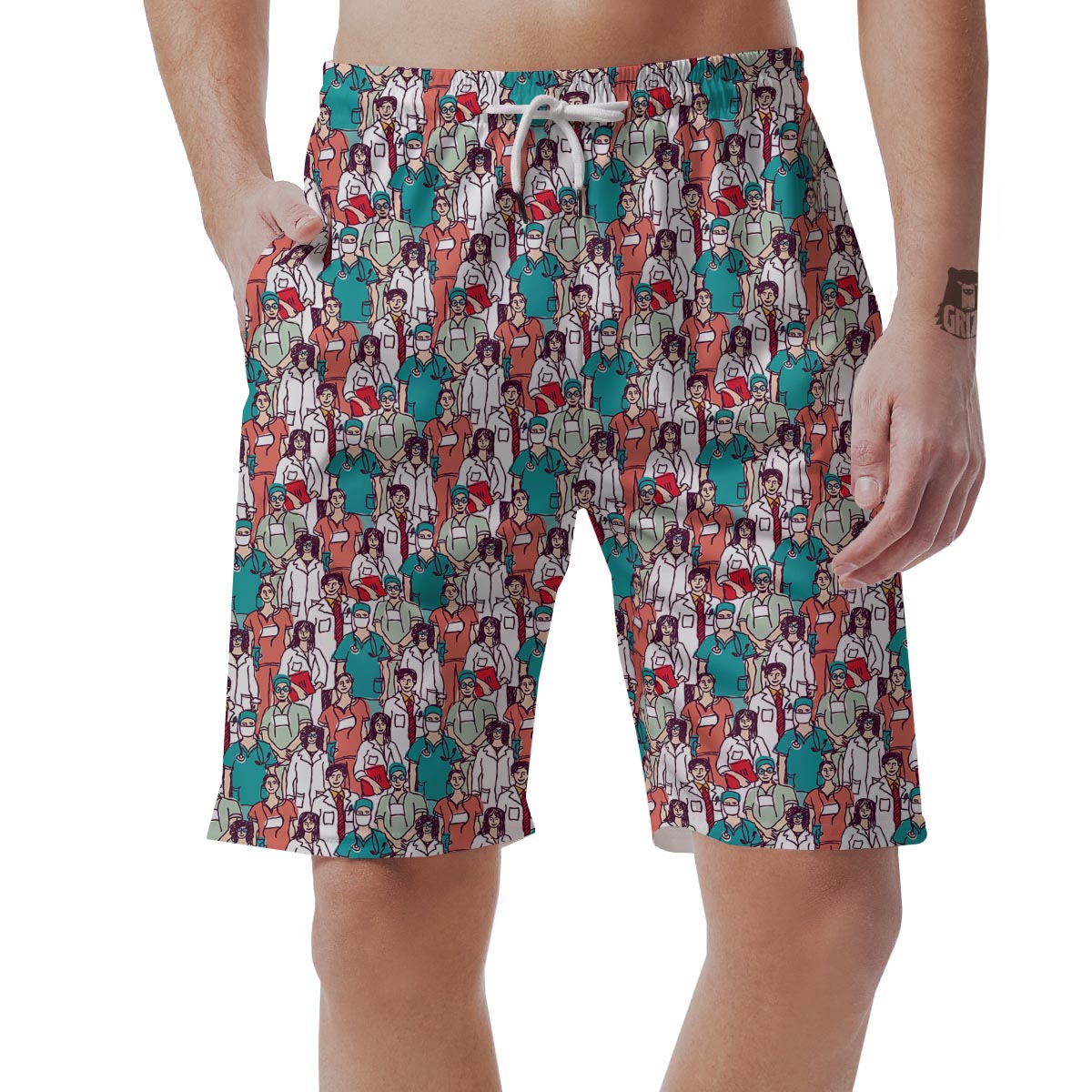 Docter Nurse Pattern Print Men's Shorts-grizzshop