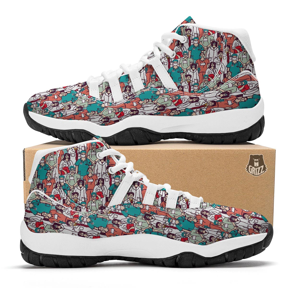Docter Nurse Pattern Print White Bball Shoes-grizzshop