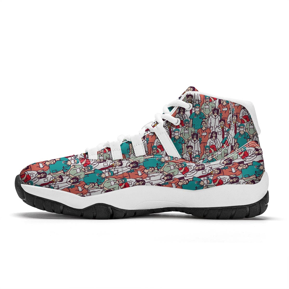 Docter Nurse Pattern Print White Bball Shoes-grizzshop