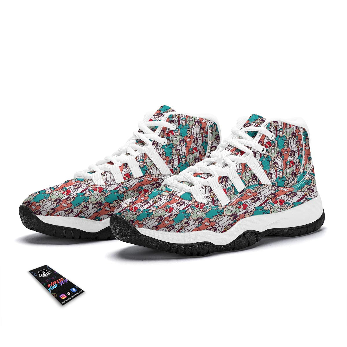 Docter Nurse Pattern Print White Bball Shoes-grizzshop
