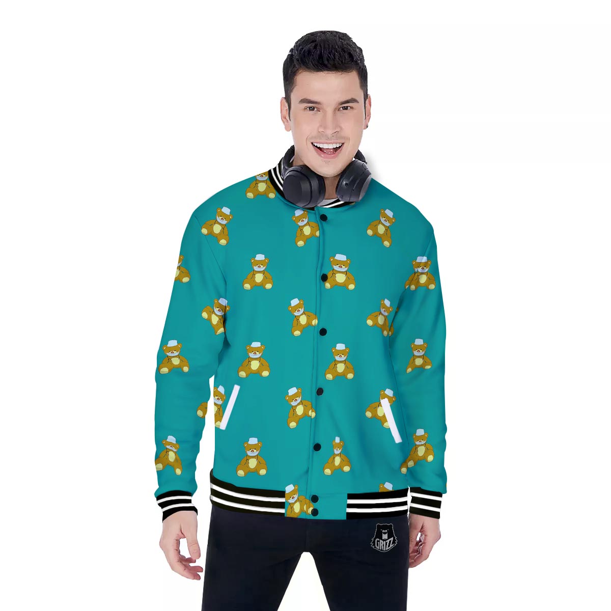Doctor Teddy Bear Print Pattern Baseball Jacket-grizzshop