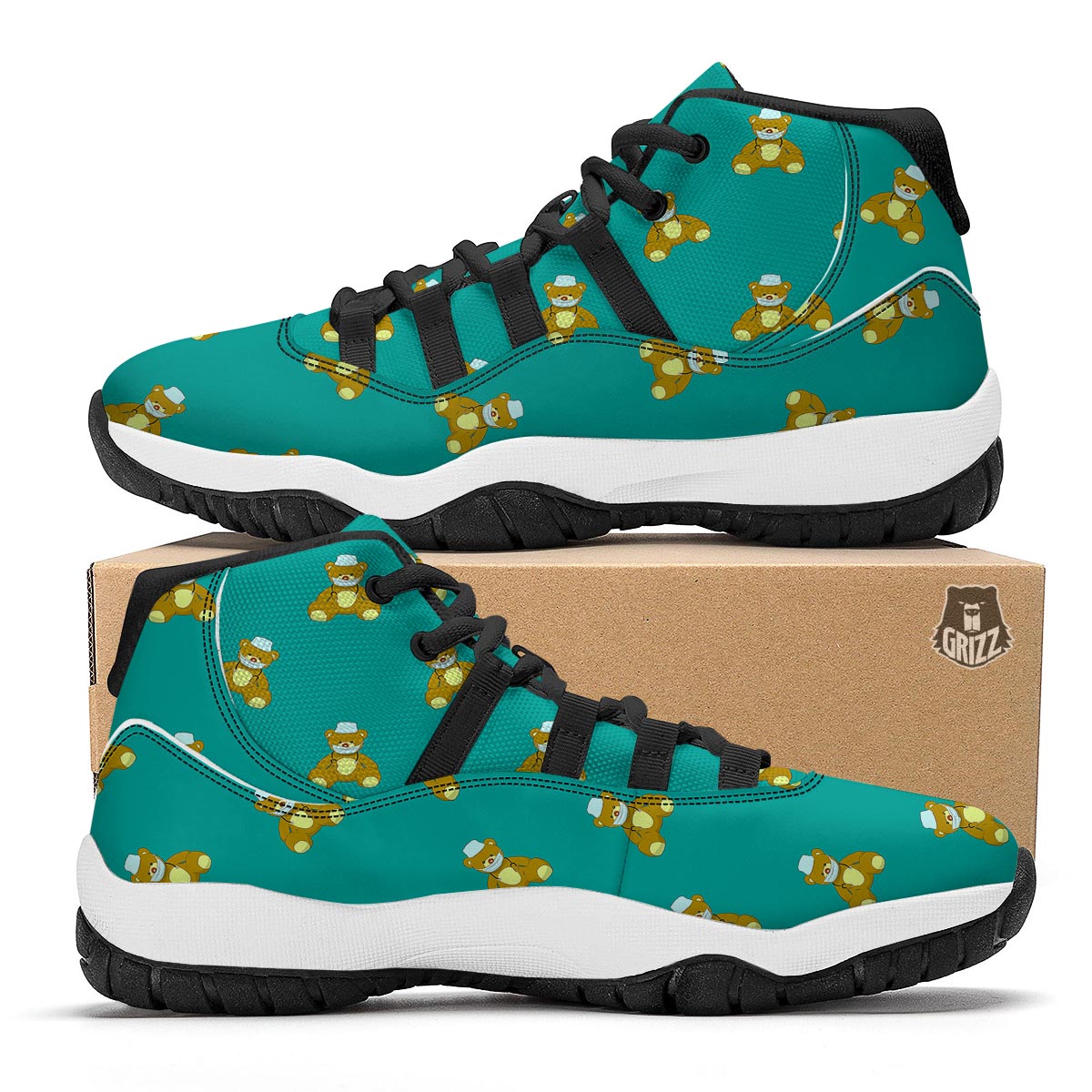Doctor Teddy Bear Print Pattern Black Bball Shoes-grizzshop