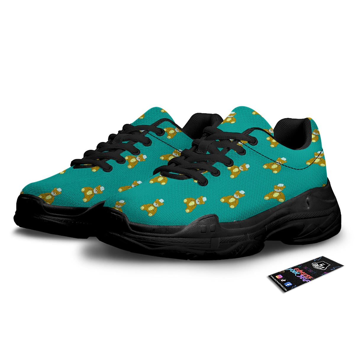 Doctor Teddy Bear Print Pattern Black Chunky Shoes-grizzshop