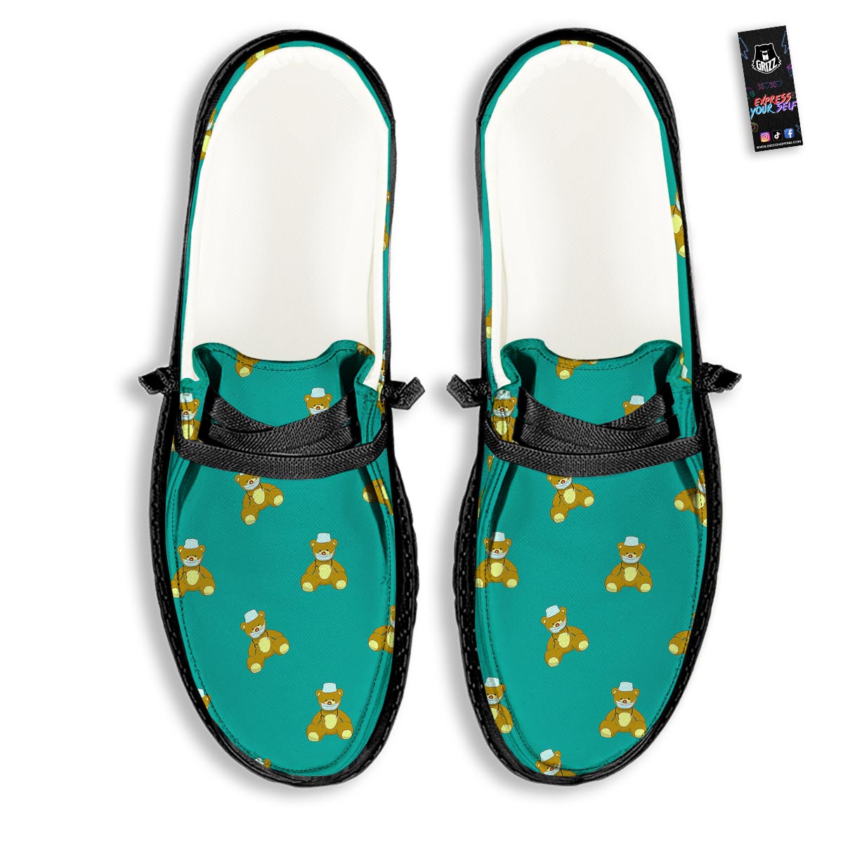 Doctor Teddy Bear Print Pattern Black Loafers-grizzshop