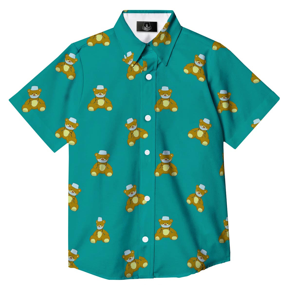 Doctor Teddy Bear Print Pattern Button Up Shirt-grizzshop
