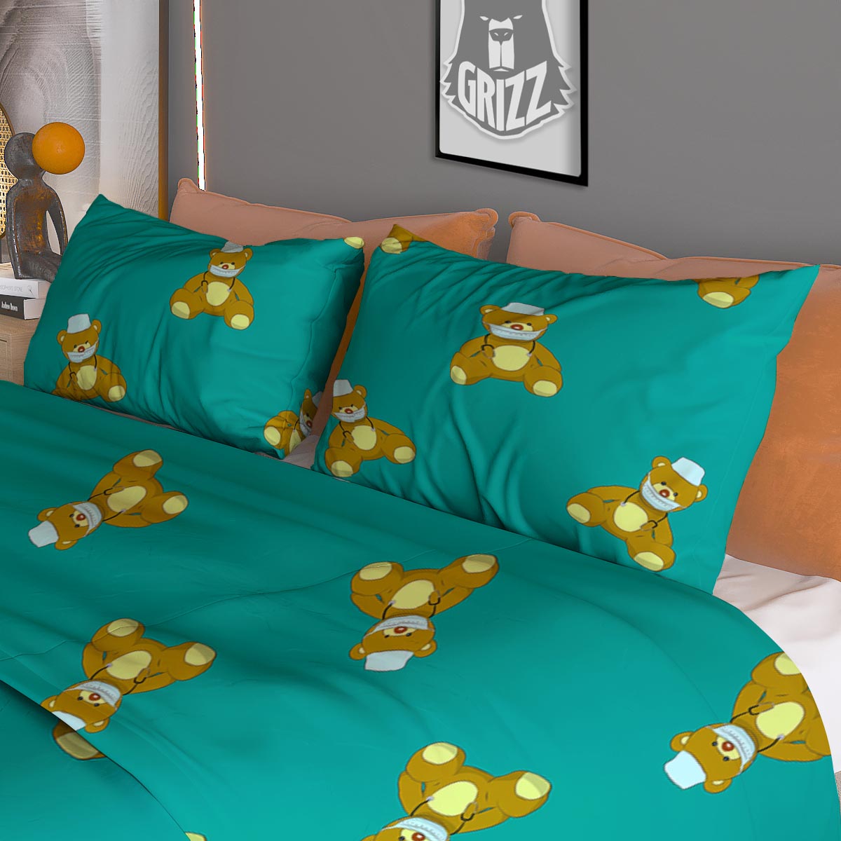 Doctor Teddy Bear Print Pattern Duvet Cover Bedding Set