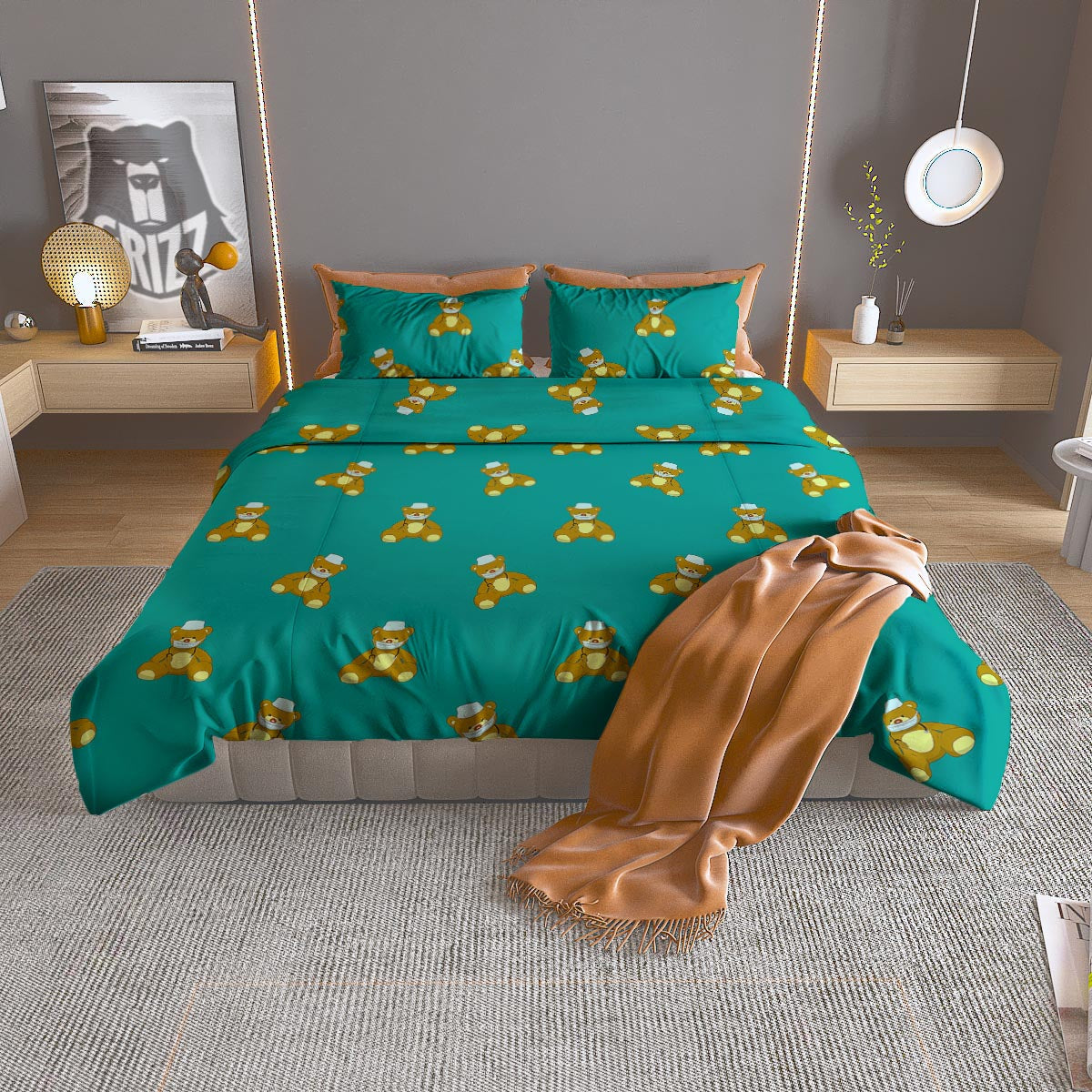 Doctor Teddy Bear Print Pattern Duvet Cover Bedding Set