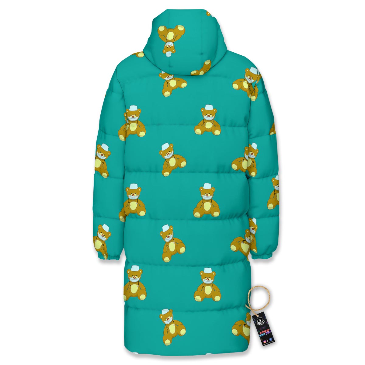 Doctor Teddy Bear Print Pattern Long Down Jacket-grizzshop