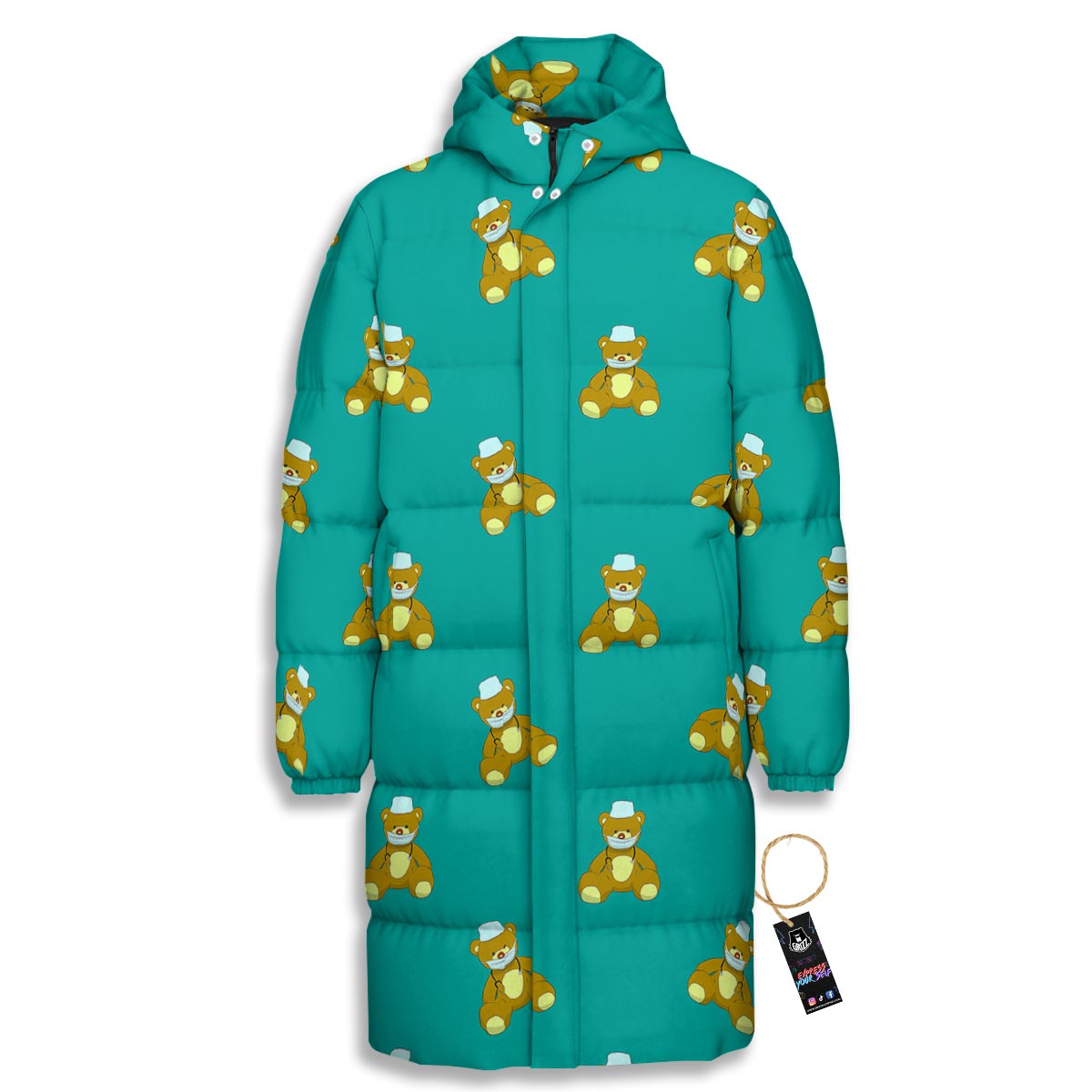Doctor Teddy Bear Print Pattern Long Down Jacket-grizzshop
