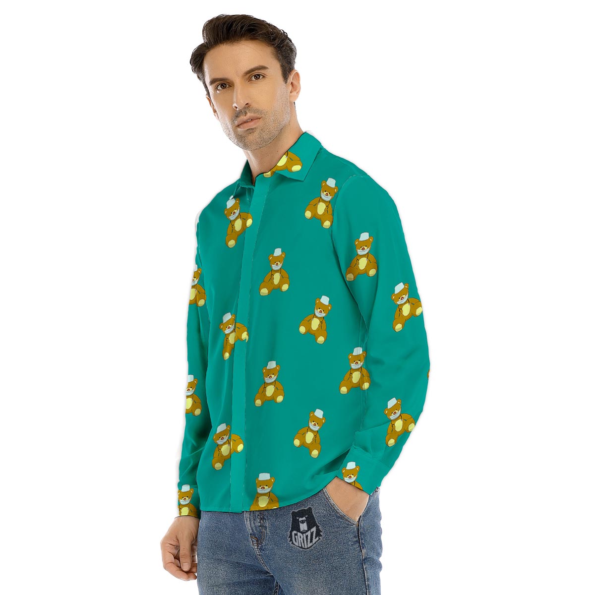 Doctor Teddy Bear Print Pattern Men's Dress Shirts-grizzshop