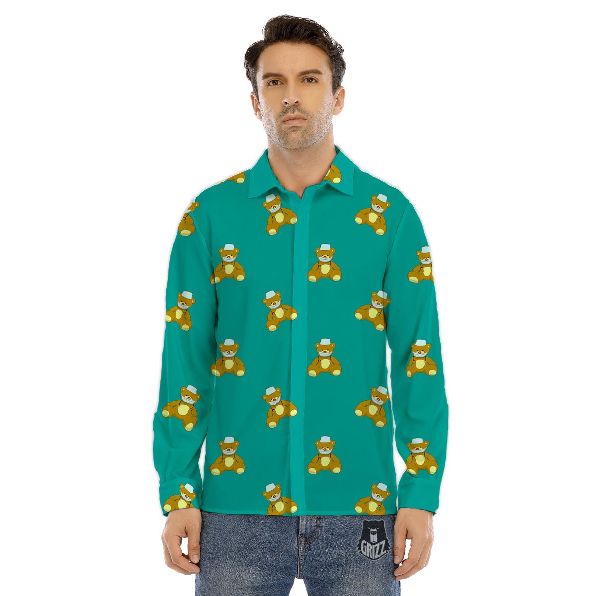 Doctor Teddy Bear Print Pattern Men's Dress Shirts-grizzshop
