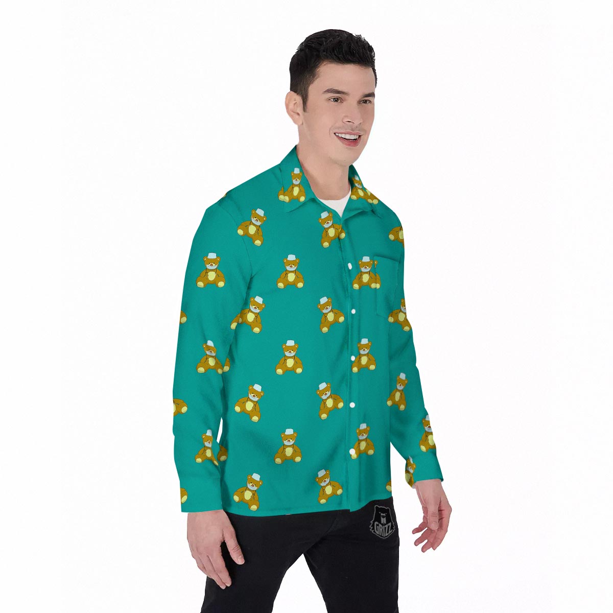 Doctor Teddy Bear Print Pattern Men's Long Sleeve Shirts-grizzshop