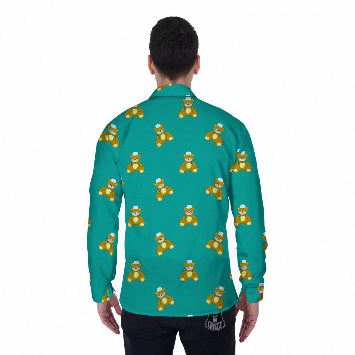 Doctor Teddy Bear Print Pattern Men's Long Sleeve Shirts-grizzshop