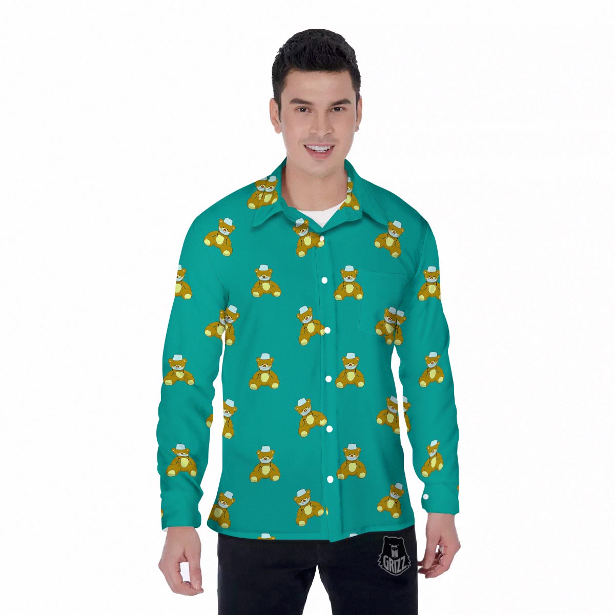 Doctor Teddy Bear Print Pattern Men's Long Sleeve Shirts-grizzshop