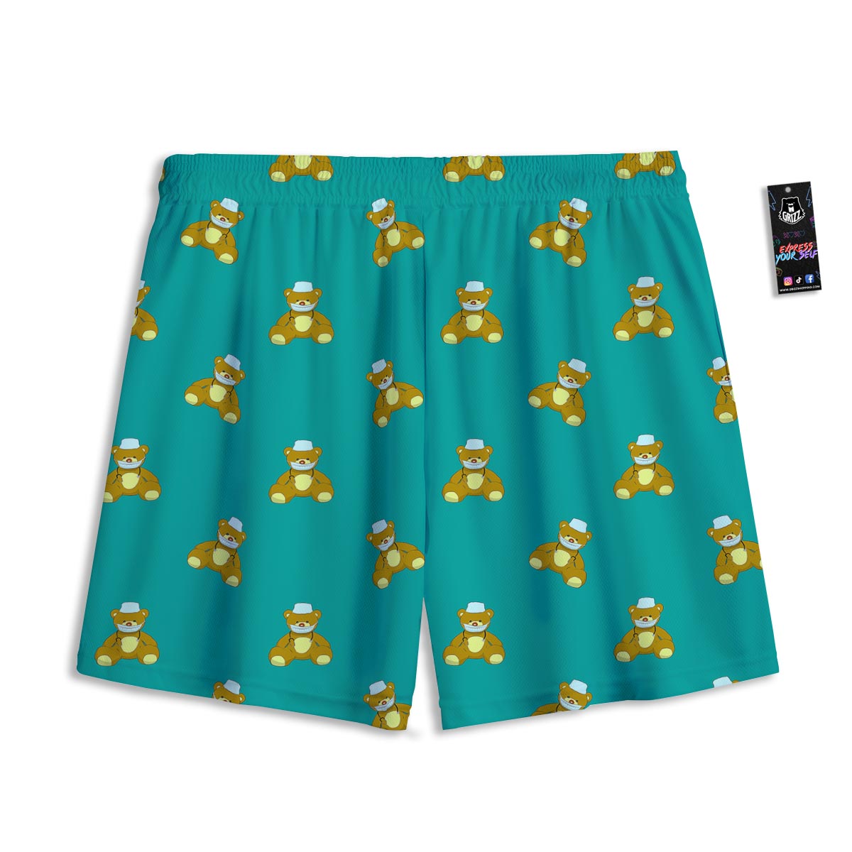Doctor Teddy Bear Print Pattern Mesh Shorts