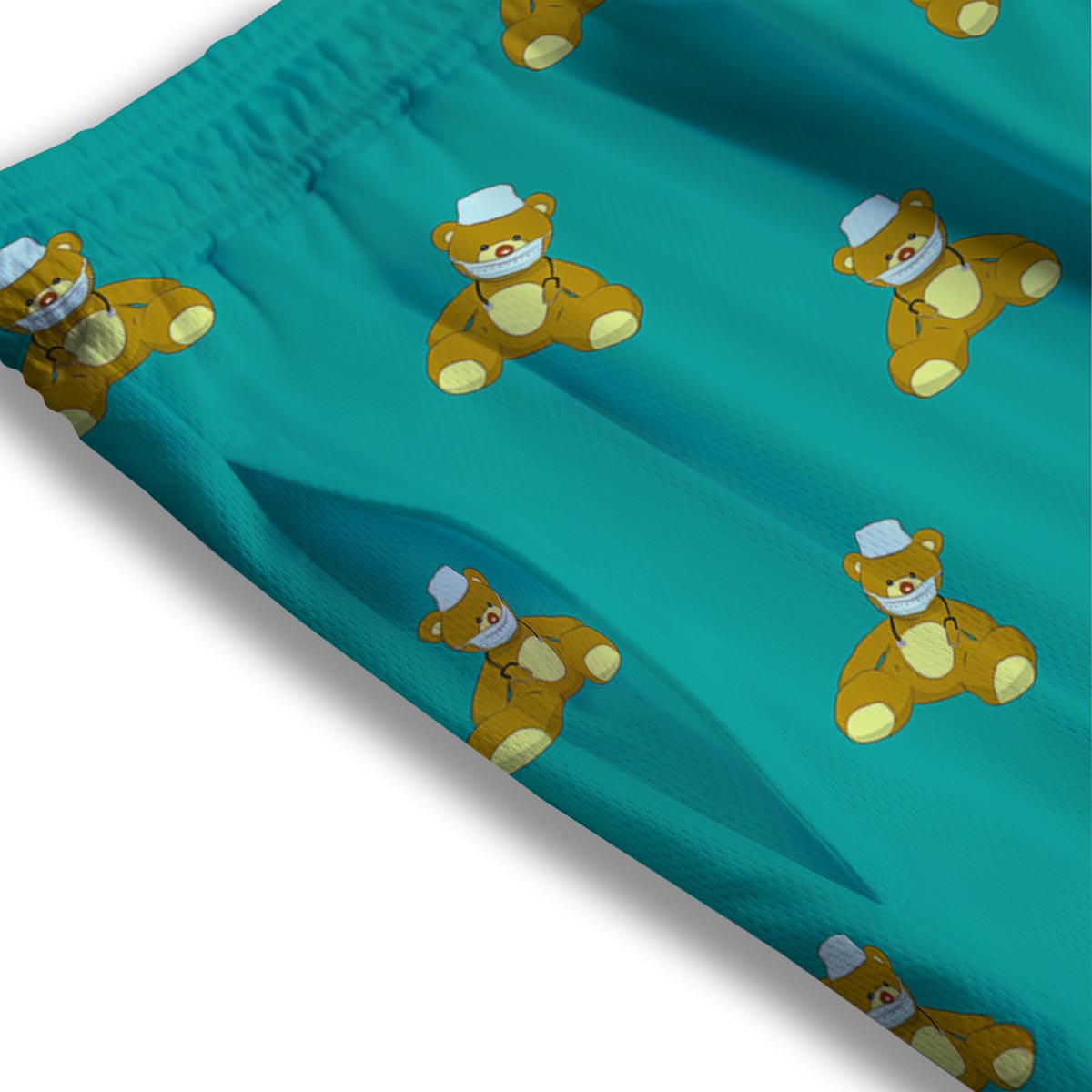 Doctor Teddy Bear Print Pattern Mesh Shorts