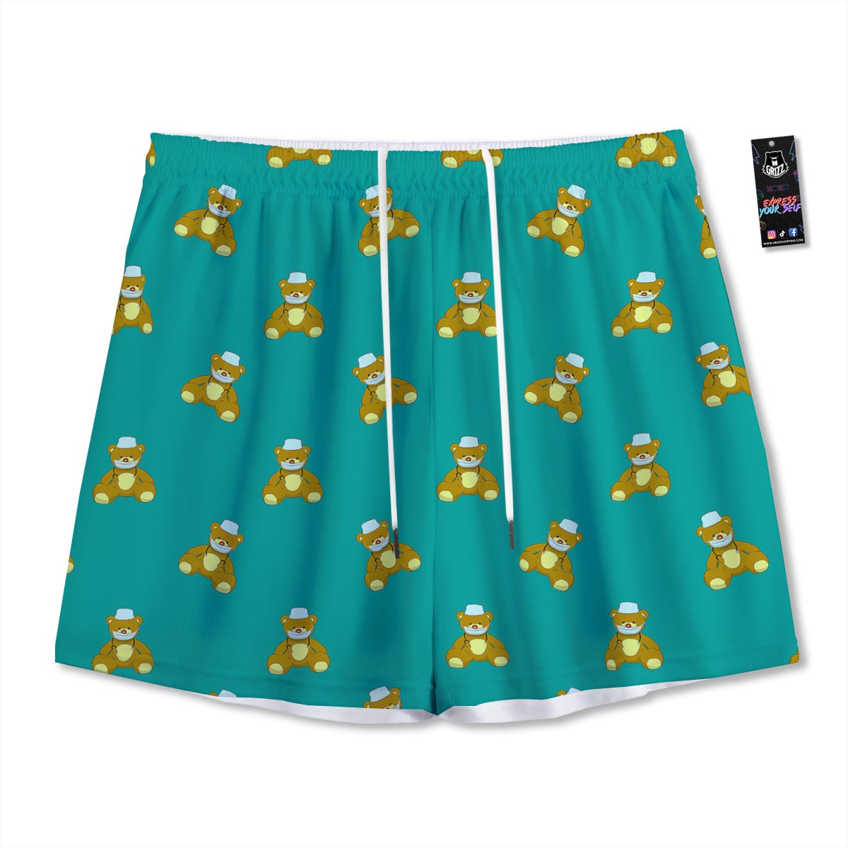 Doctor Teddy Bear Print Pattern Mesh Shorts