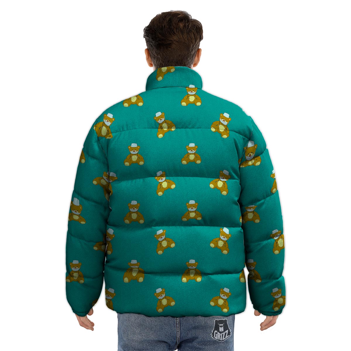 Doctor Teddy Bear Print Pattern Puffer Jacket-grizzshop