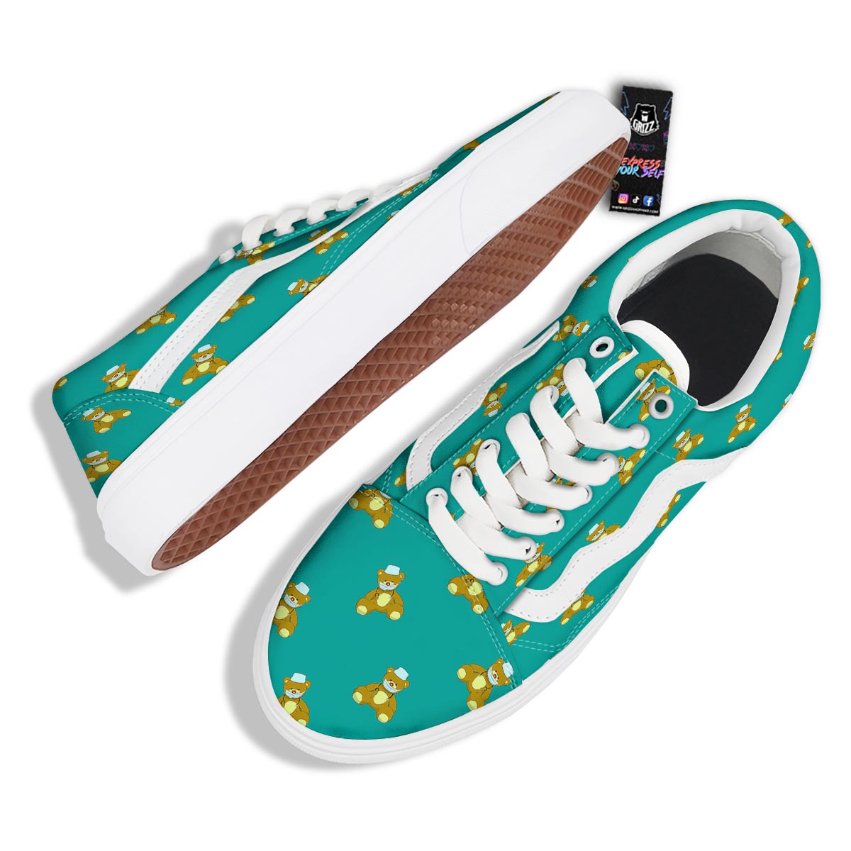 Doctor Teddy Bear Print Pattern Skate Shoes-grizzshop