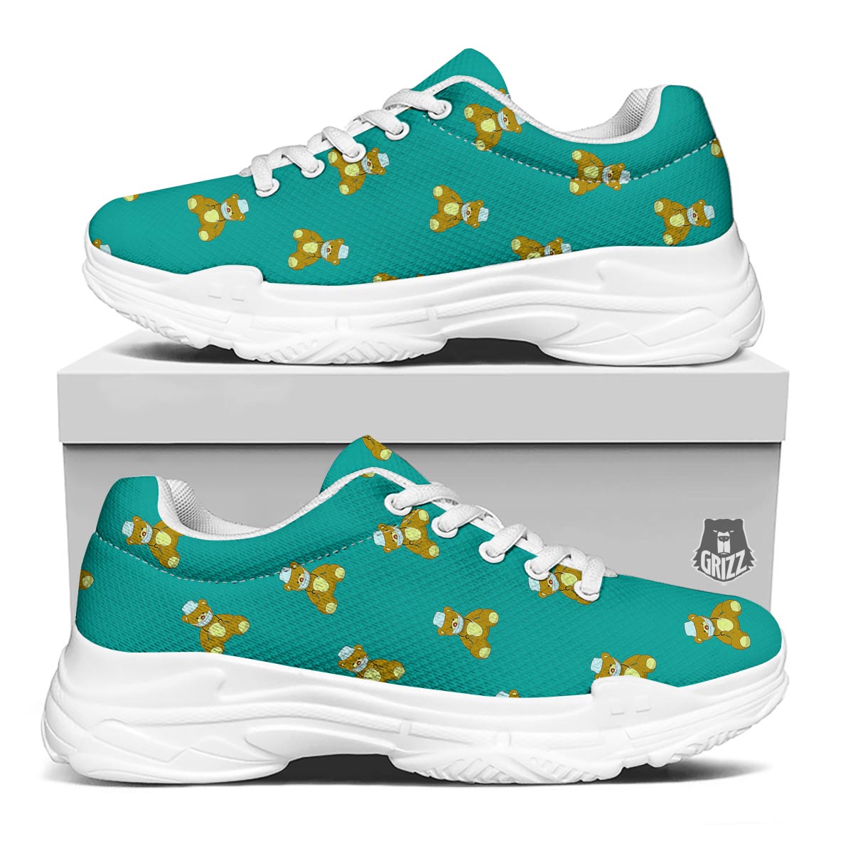 Doctor Teddy Bear Print Pattern White Chunky Shoes-grizzshop