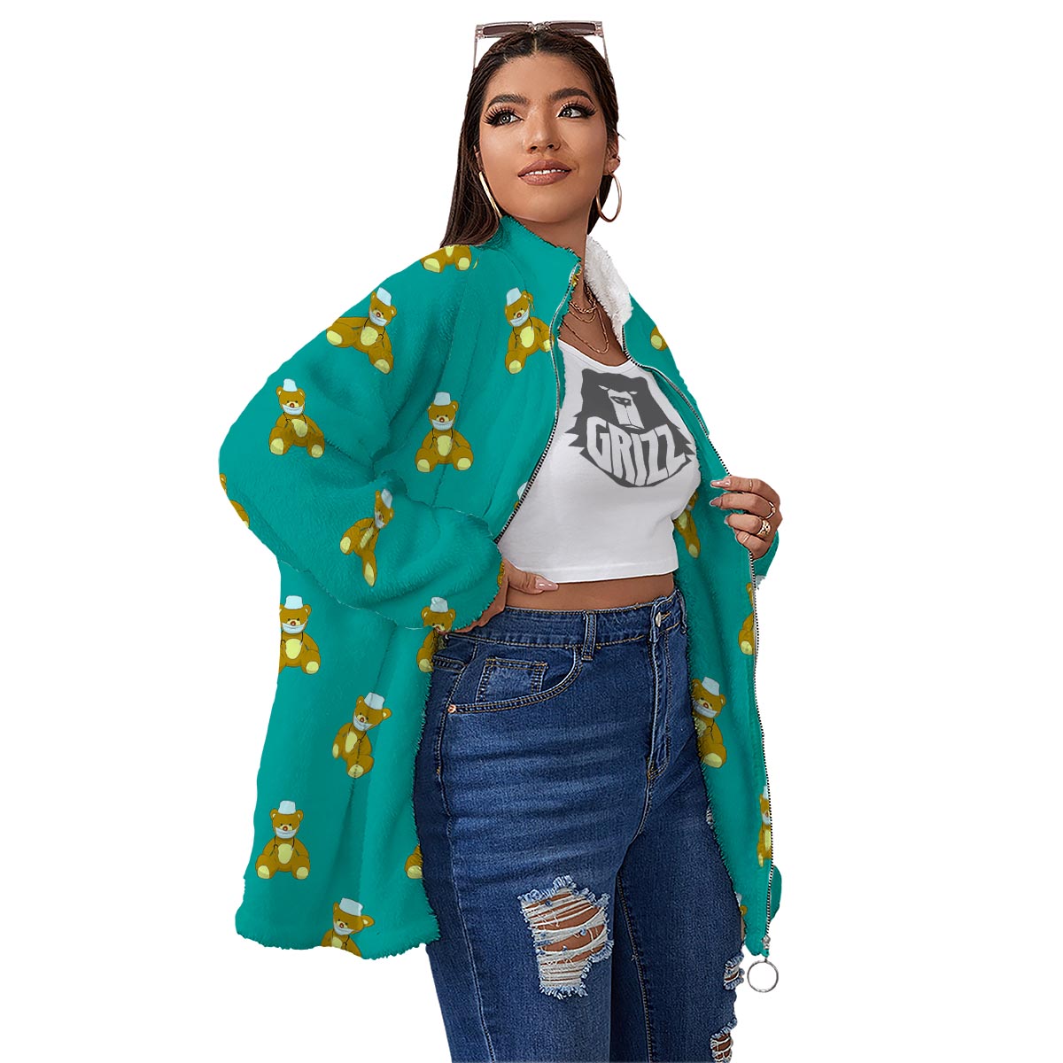 Doctor Teddy Bear Print Pattern Women's Sherpa Jacket-grizzshop
