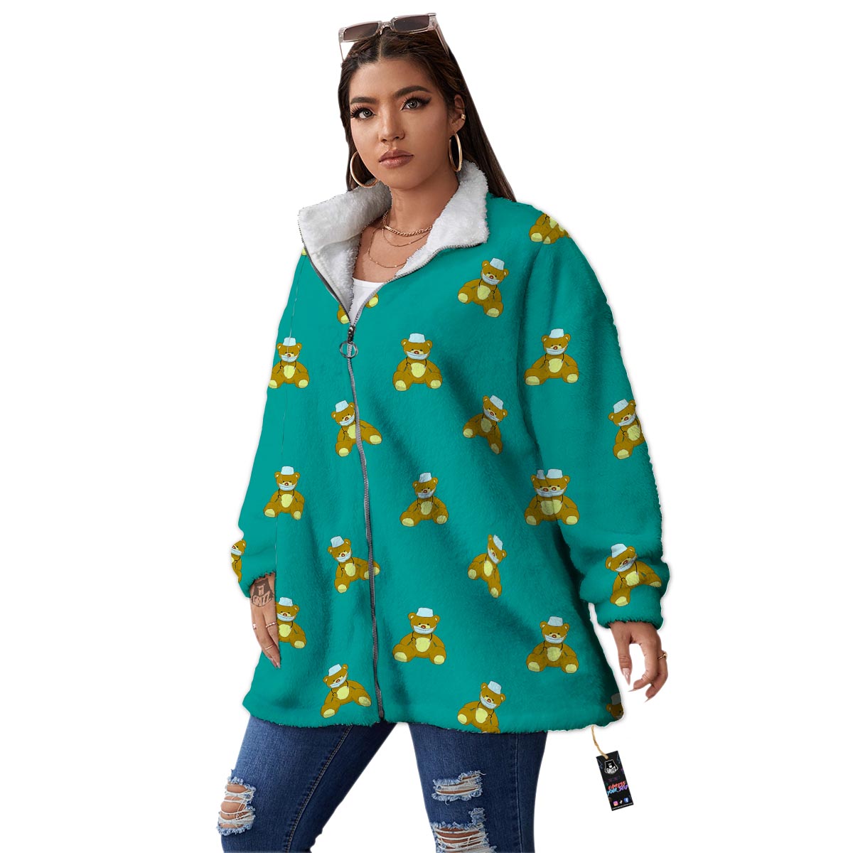 Doctor Teddy Bear Print Pattern Women's Sherpa Jacket-grizzshop