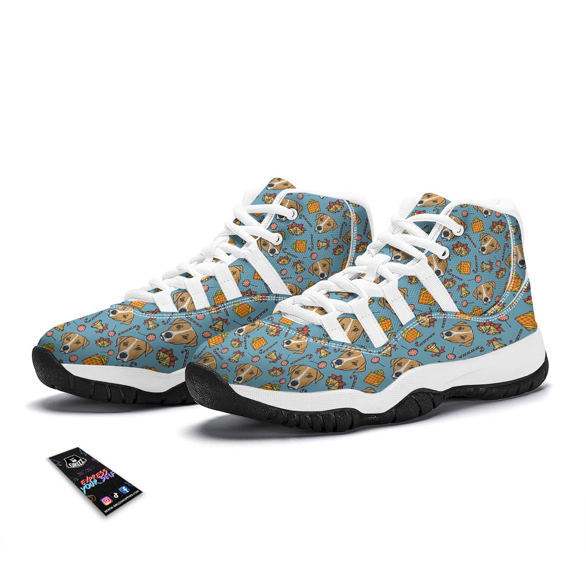 Dog Jack Russell Pattern Print White Bball Shoes-grizzshop