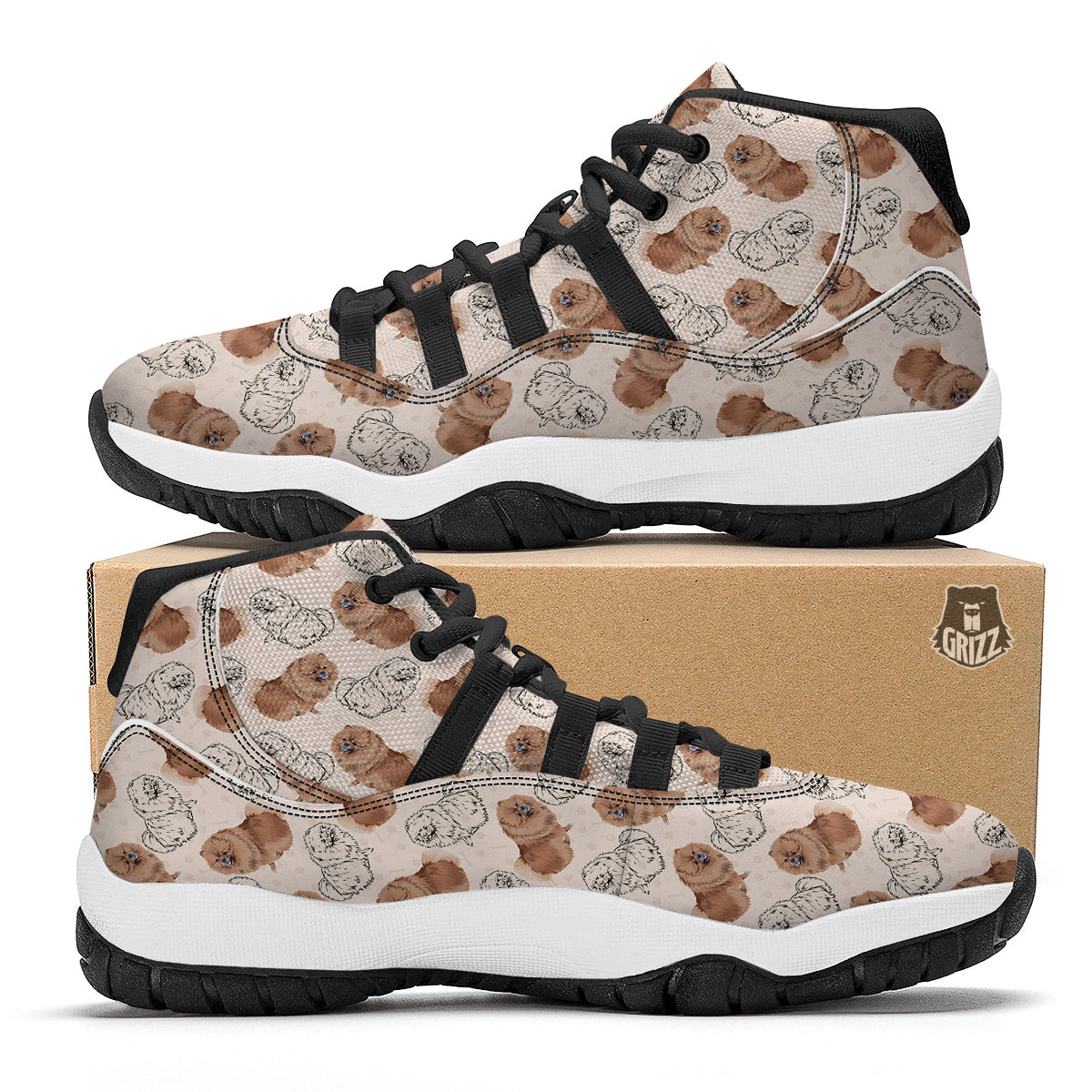Dog Pomeranian Pattern Print Black Bball Shoes-grizzshop