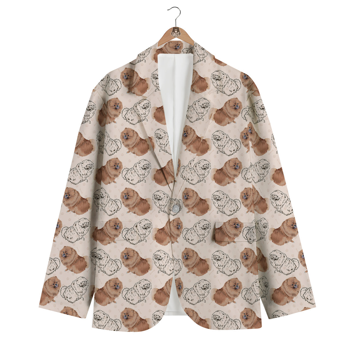 Dog Pomeranian Pattern Print Men's Blazer-grizzshop