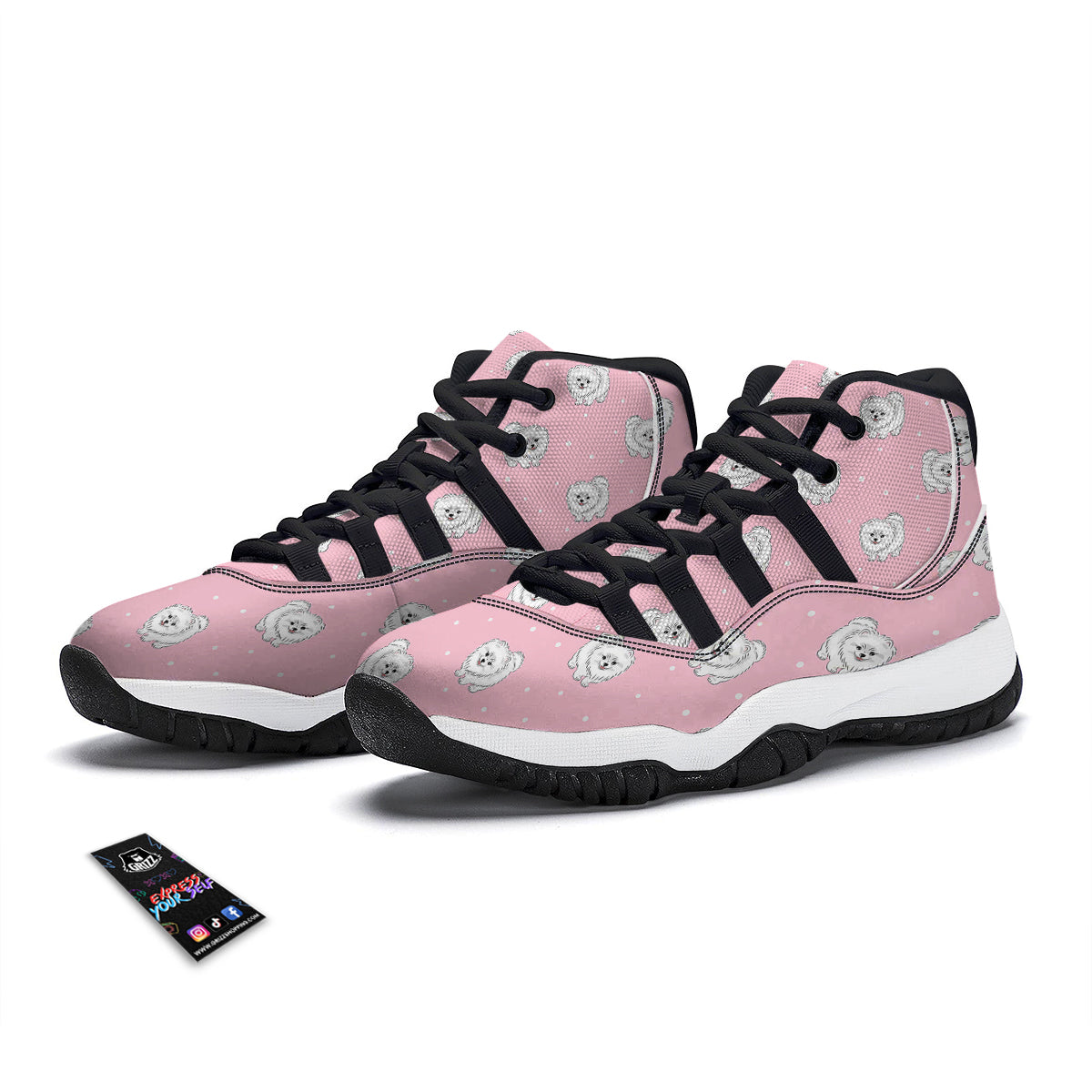 Dog Pomeranian Print Pattern Black Bball Shoes-grizzshop