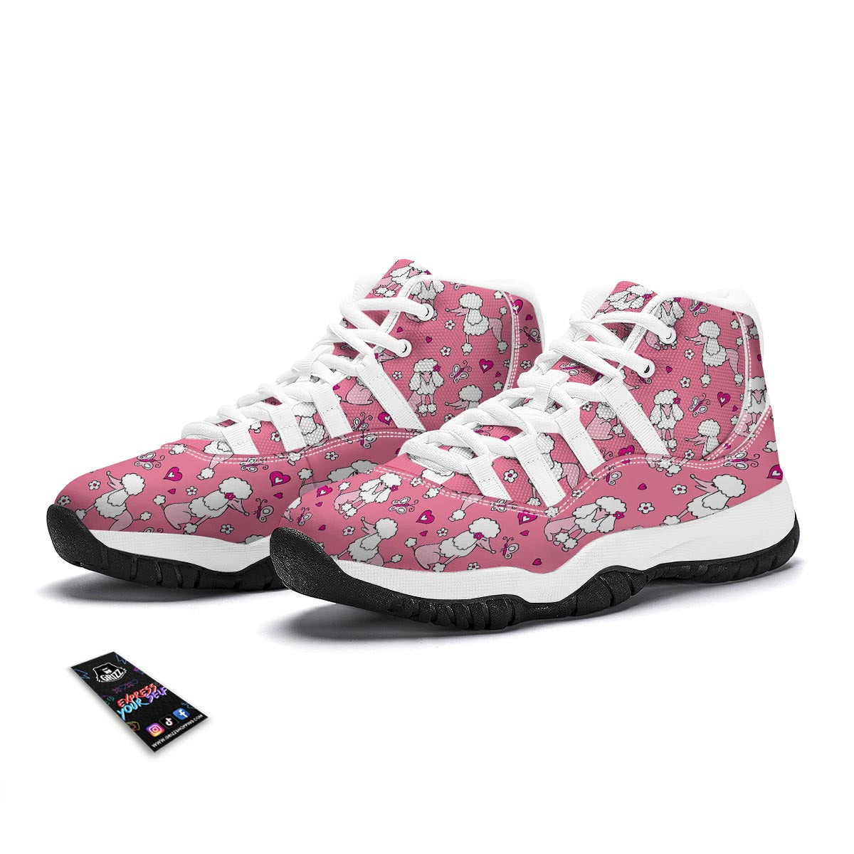 Dog Poodle Pattern Print White Bball Shoes-grizzshop
