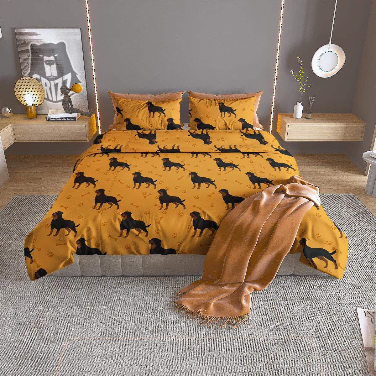 Dachshund Xmas Print Pattern Duvet Cover Bedding Set