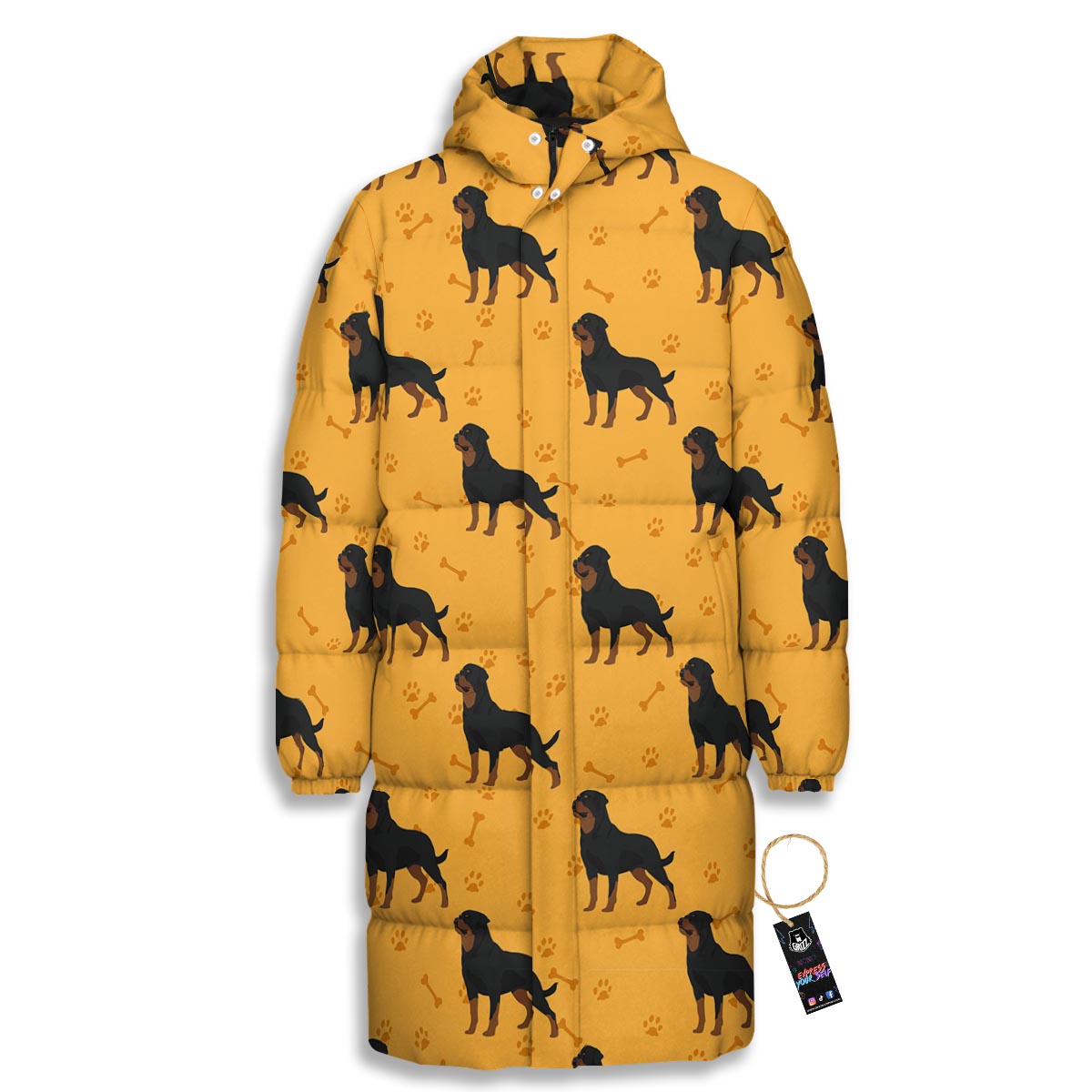 Dog Rottweiler Print Pattern Long Down Jacket-grizzshop